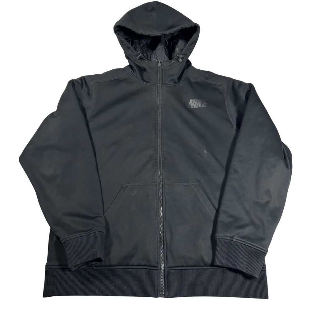 Nike Reversible Hoodie Mens Large Black Therma-FIT Quilted Full Zip Jacket‎